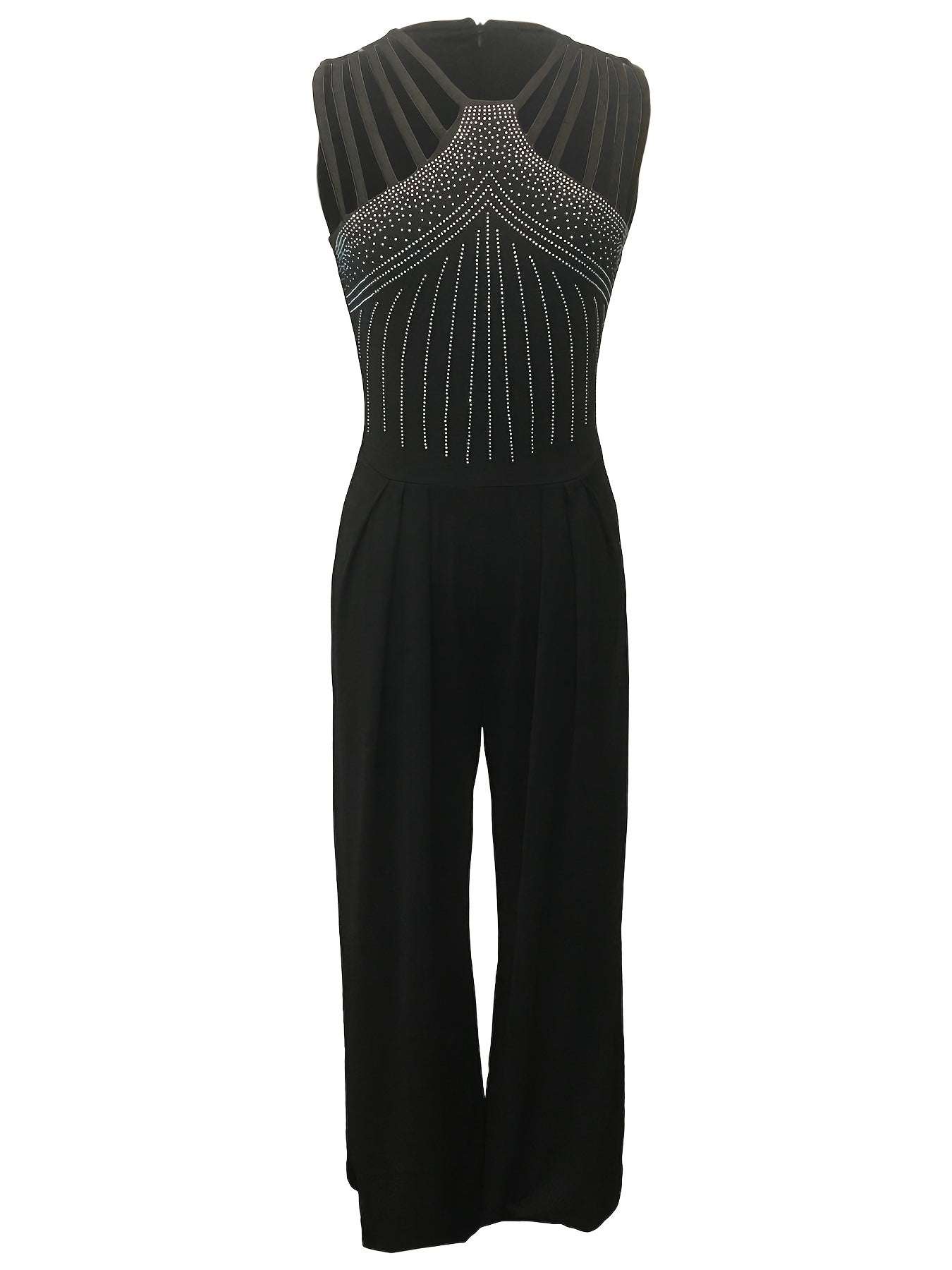 Glitter Rhinestone Criss Cross Jumpsuit, Elegant Wide Leg Sleeveless Tank Jumpsuit For Spring & Summer, Women's Clothing - SMSB 66