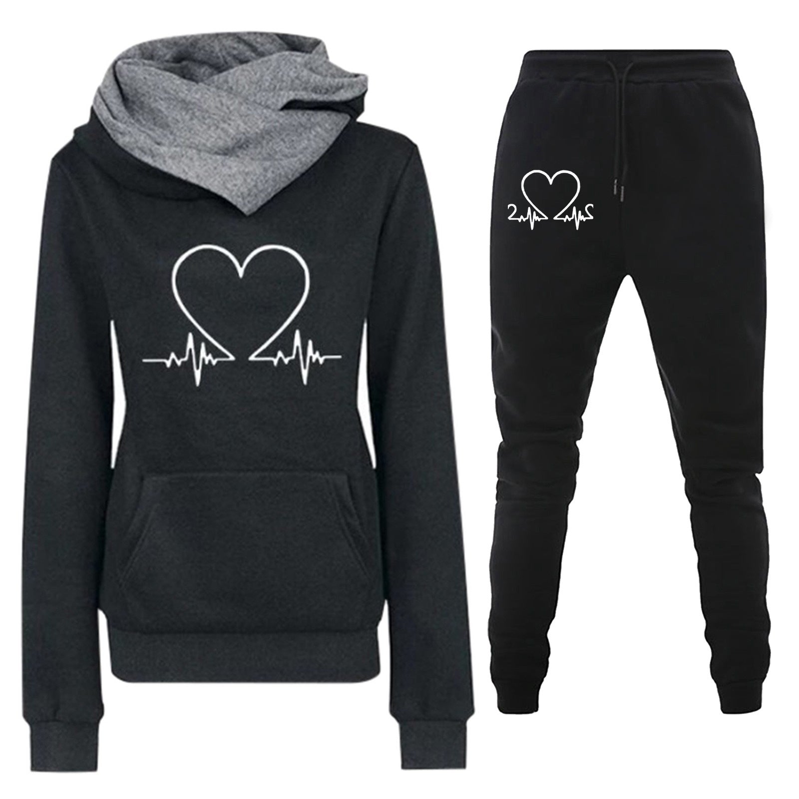 Heartbeat rate printed women's hoodie set