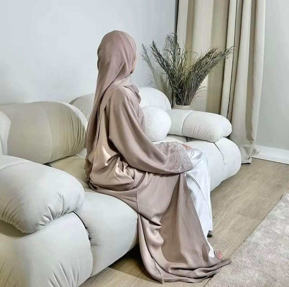 Loriya 2024 musulman une pièce luxe perles manches Abaya dubaï personnalisé modeste strass Abaya femmes robe musulmane - SMSB 66