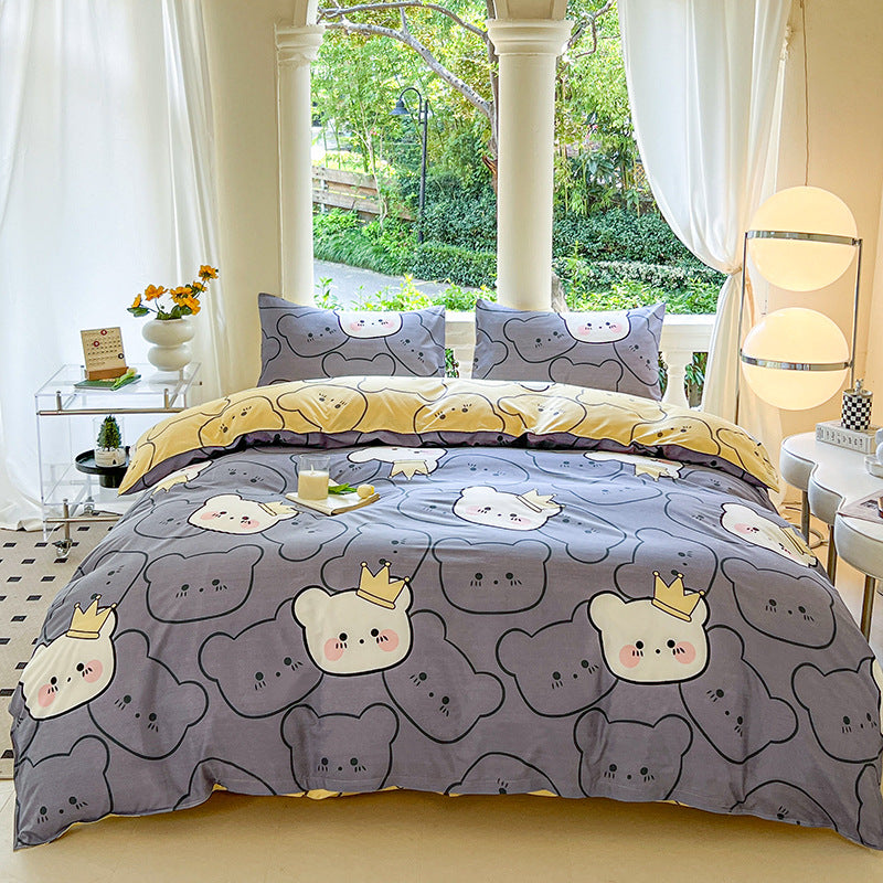 Cartoon Four-Piece Set Fresh Autumn and Winter Single Student Dormitory Bedding Sheet Three-Piece Set Single Quilt Cover - SMSB 66