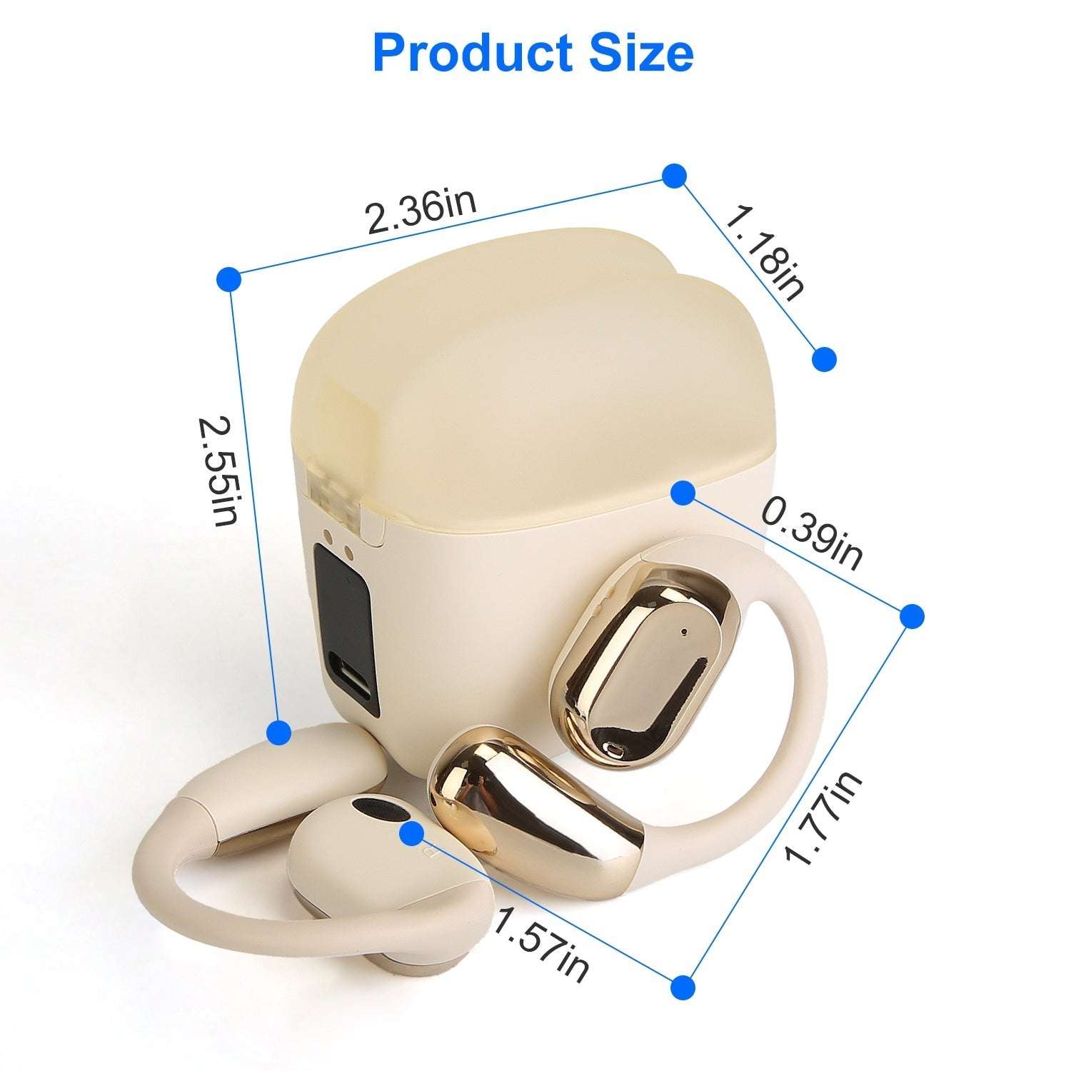 1 Set Wireless V5.4 Open Ear Earbuds With Earhook LED Display Charging Case IPX5 Waterproof 300Hrs Standby Time Touch Control Stereo Sport Headphones For Workout Running - SMSB 66