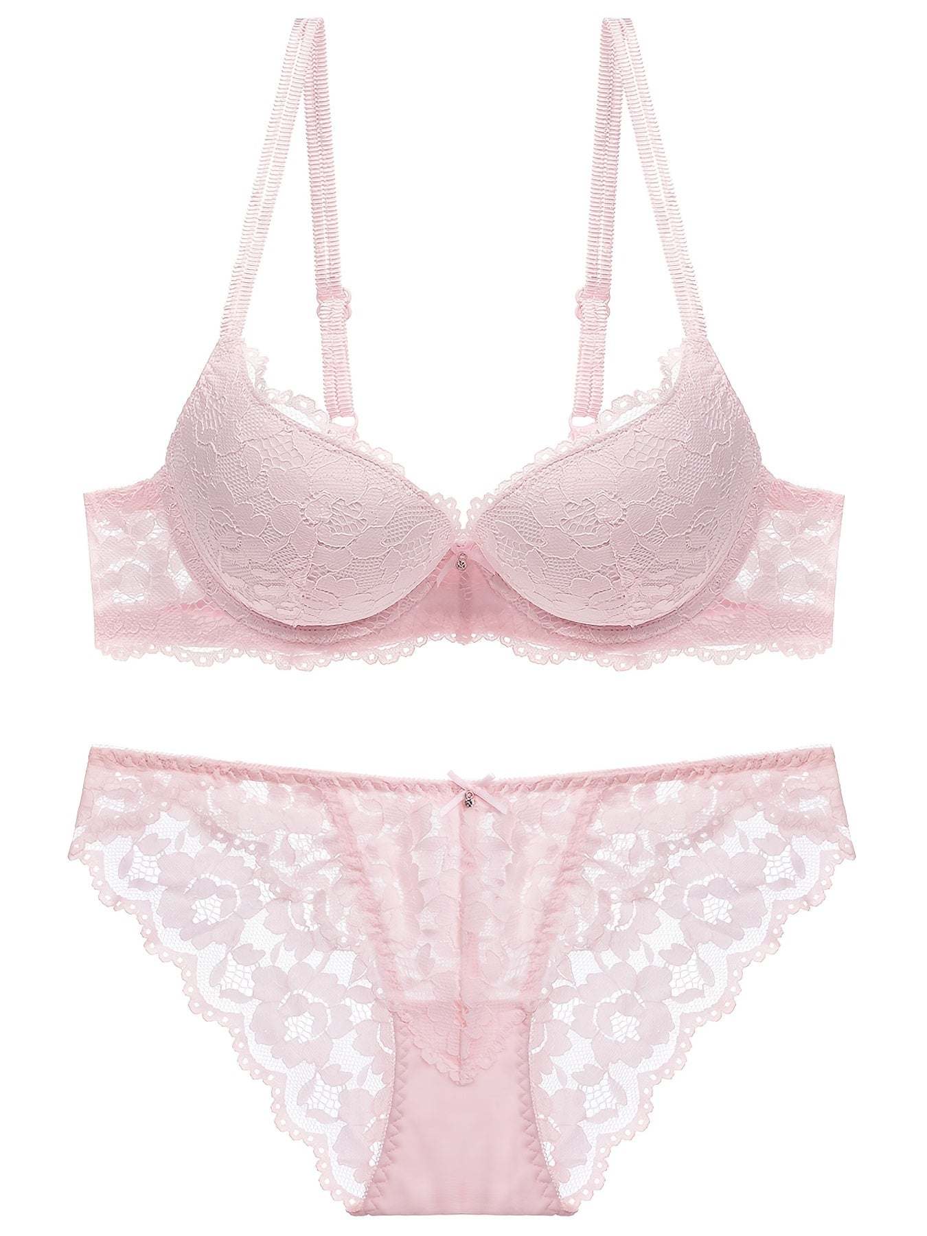Romantic Lace Embroidery Lingerie Set - Soft & Breathable Push-Up Bra with Sheer Panty - Perfect Seductive Valentines Gift for Her - Womens Comfortable Intimate Wear - SMSB 66