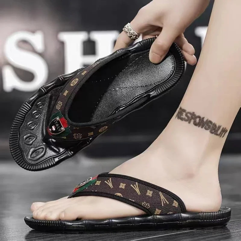 Summer Slippers Men Flip Flops Beach Sandals Non-slip Casual Flat Shoes Slippers Indoor House Shoes for Men Outdoor Slides - SMSB 66