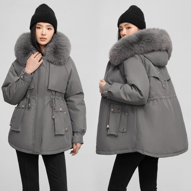 Women's Waist-tight Slimming Hooded Big Fur Collar Thermal Cotton-padded Clothes - SMSB 66