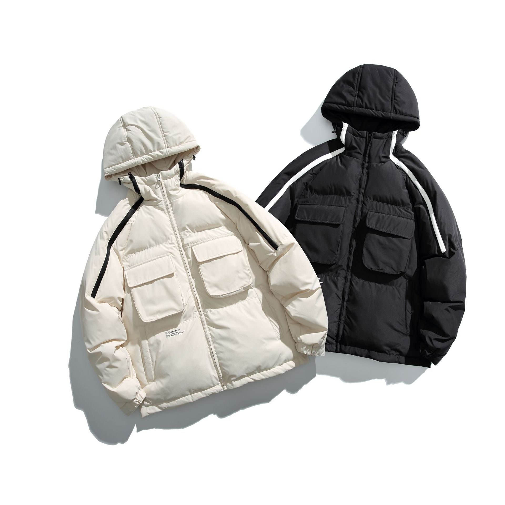 Collar Silhouette College Style Zipper Hooded Loose Fit Cotton Coat - SMSB 66