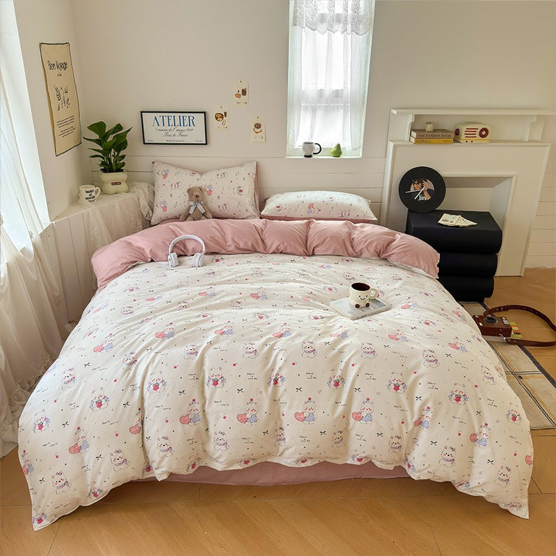 Cartoon Four-Piece Set Fresh Autumn and Winter Single Student Dormitory Bedding Sheet Three-Piece Set Single Quilt Cover - SMSB 66