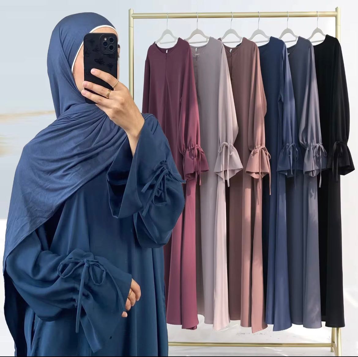 Sharut 2025 EID turc dubaï Abaya Robe luxe modeste Abaya femmes musulmanes Robe avec fermeture éclair avant manches à volants Nida Abaya - SMSB 66