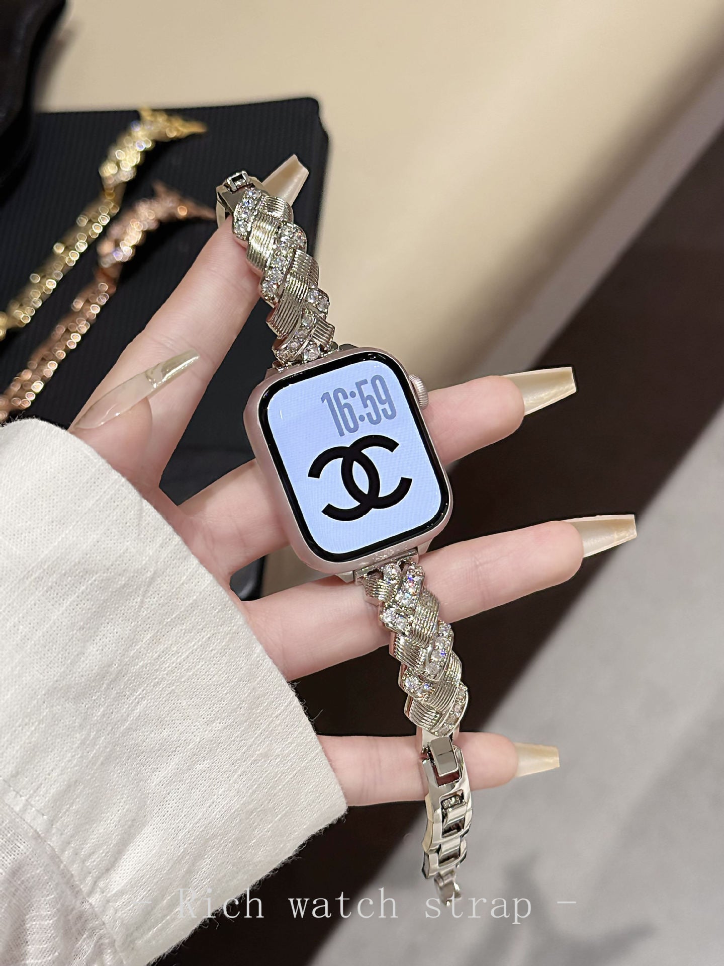 Wheat Spike Diamond-Encrusted Metal Starlight Watch Band for Apple Watch Female - SMSB 66