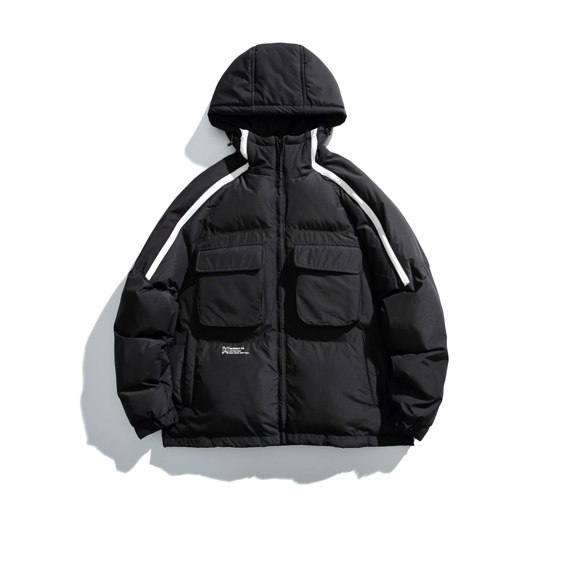 Collar Silhouette College Style Zipper Hooded Loose Fit Cotton Coat - SMSB 66