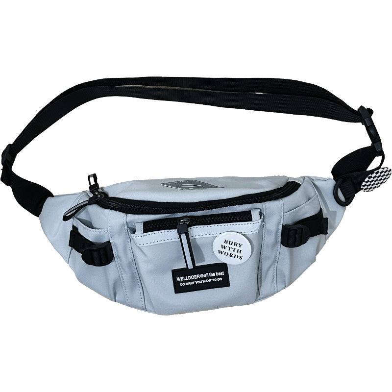Men's sports chest bag in gray Oxford cloth with large capacity and adjustable black strap