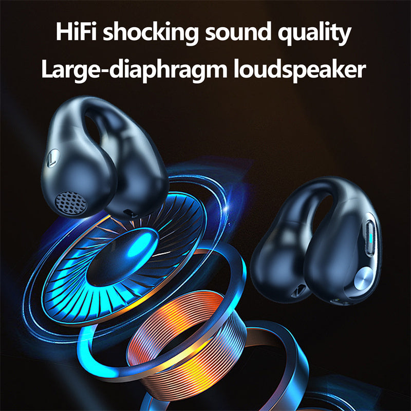 Black bone conduction headphones TWS earbuds with Bluetooth 5.3 and large diaphragm loudspeaker for HiFi sound quality