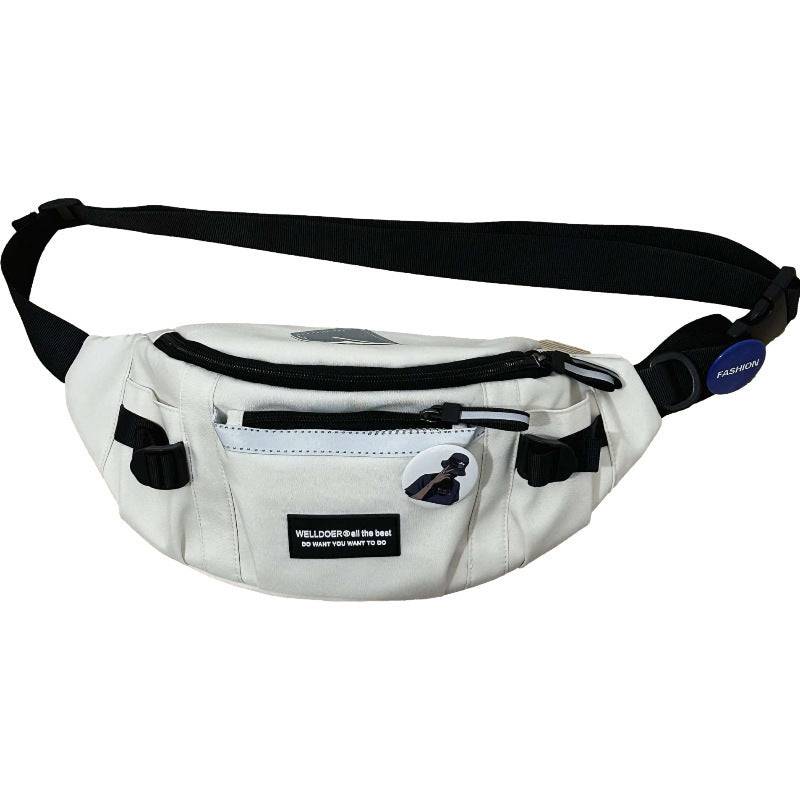 Men's sports chest bag large capacity white crossbody Oxford cloth bag with adjustable strap