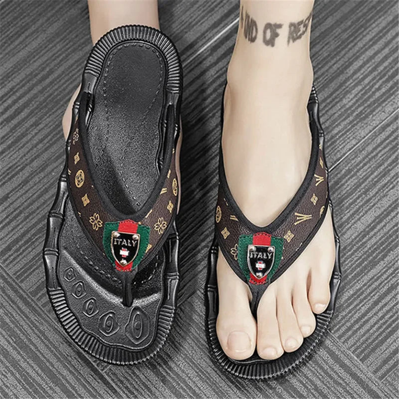 Summer Slippers Men Flip Flops Beach Sandals Non-slip Casual Flat Shoes Slippers Indoor House Shoes for Men Outdoor Slides - SMSB 66