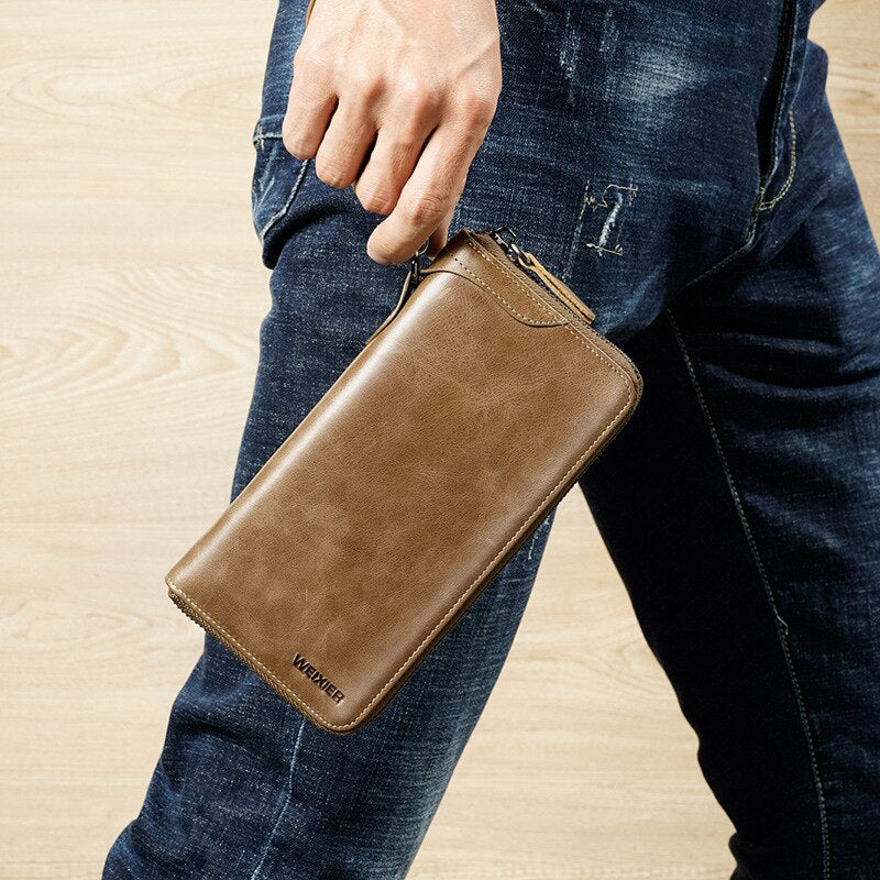 New Come Fashion Vintage Long Style Split Leather Men Wallet Soft For Business Casual Men Wallet Clutch Bags High Quality - SMSB 66