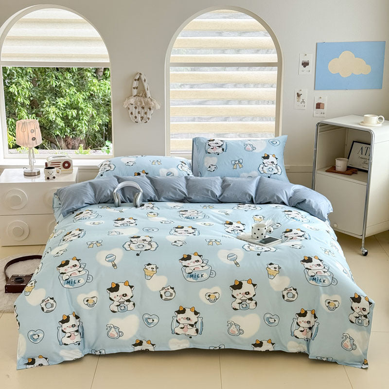 Cartoon Four-Piece Set Fresh Autumn and Winter Single Student Dormitory Bedding Sheet Three-Piece Set Single Quilt Cover - SMSB 66