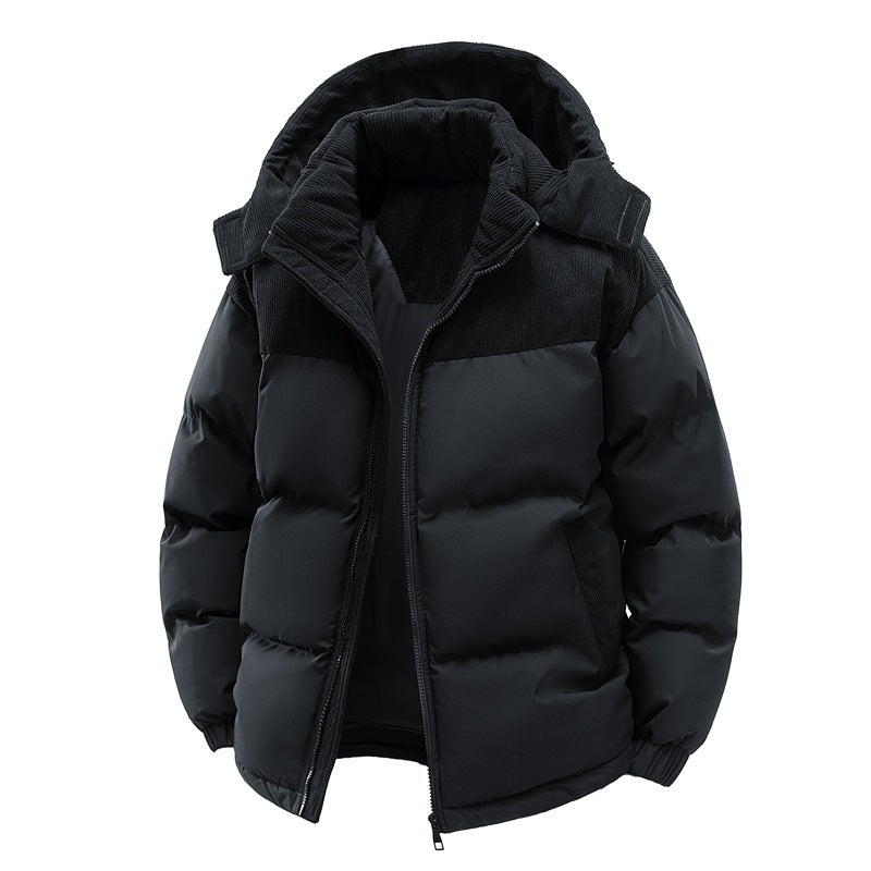 Detachable Hat Cotton-padded Coat For Couple Color Contrast Patchwork Thickened - SMSB 66