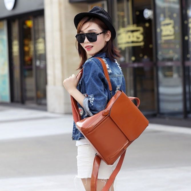 Women Backpack Cross Body Shoulder Bag Genuine Leather Girls School Female Natural Skin Book Laptop Rucksack Messenger Bags - SMSB 66