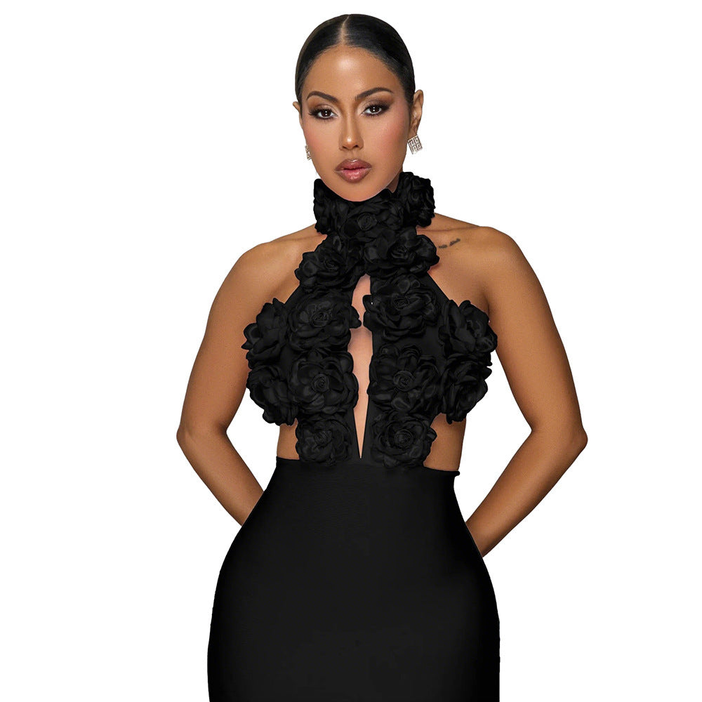 Dress Sexy Halter Large Flower Evening Dress Dress Women - SMSB 66