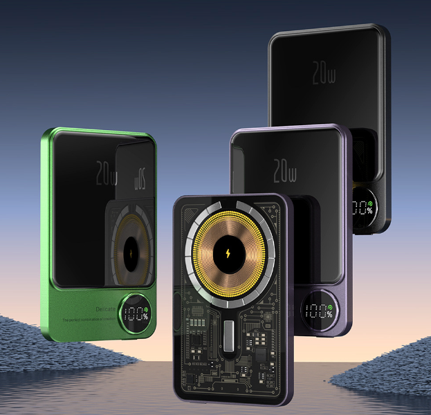 Magnetic charging treasure wireless fast charging industrial style portable metal power bank ultra thin mini - SMSB 66