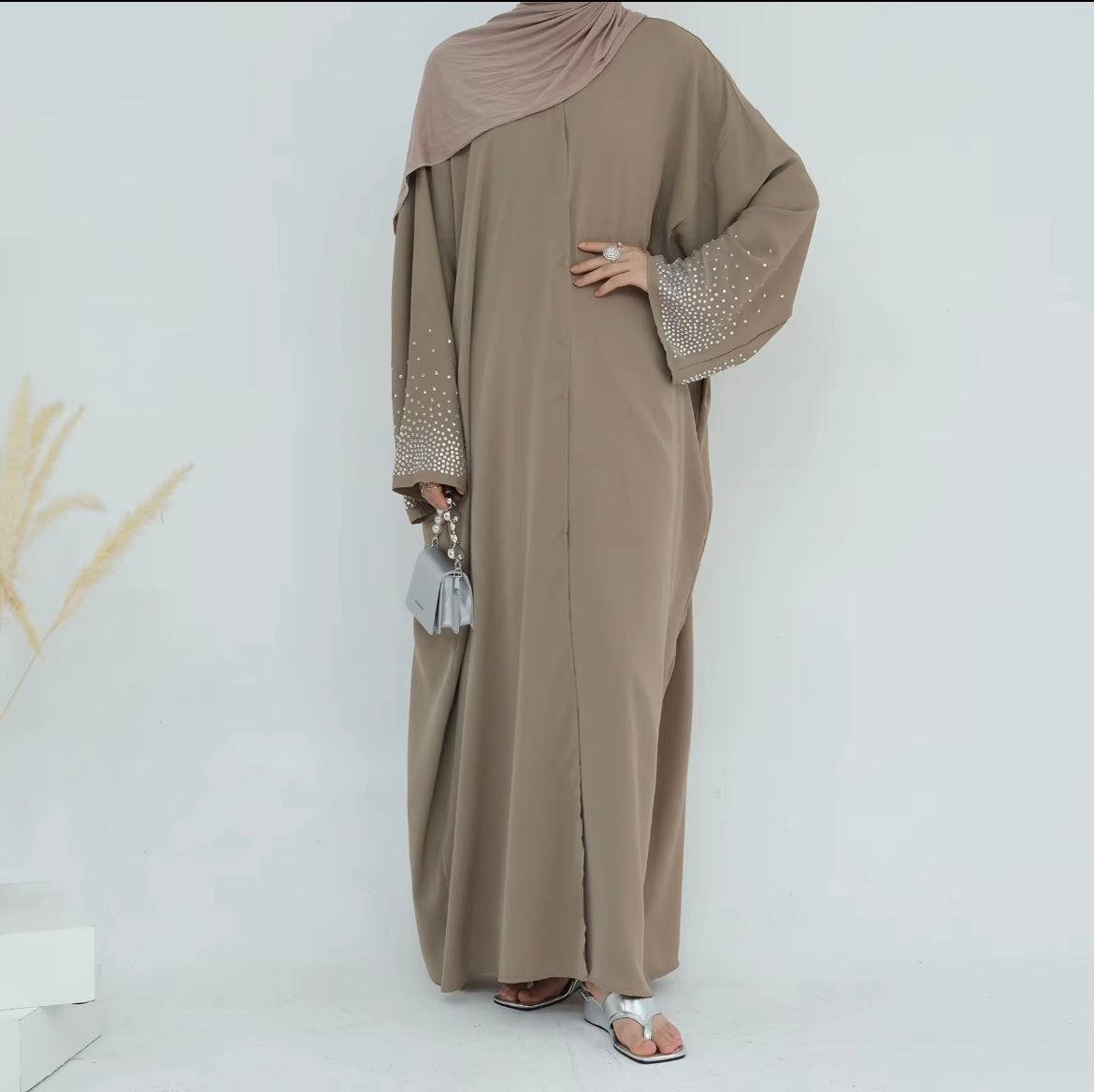 Loriya 2024 musulman une pièce luxe perles manches Abaya dubaï personnalisé modeste strass Abaya femmes robe musulmane - SMSB 66