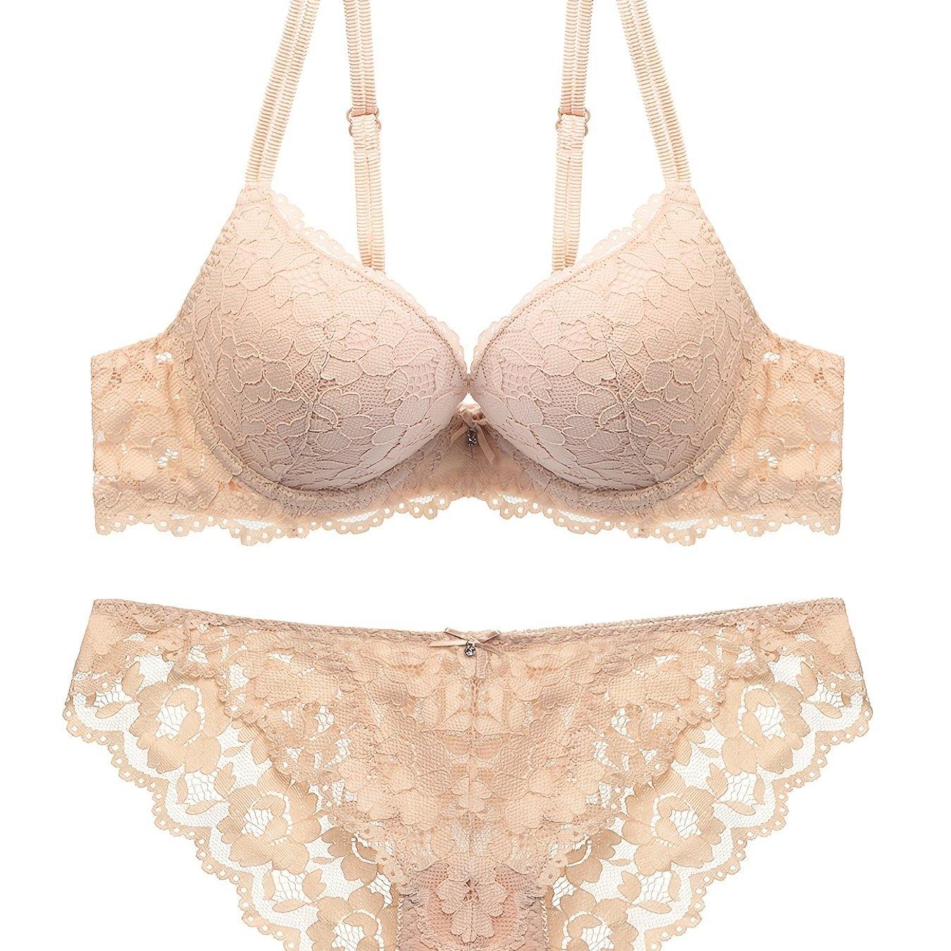 Romantic Lace Embroidery Lingerie Set - Soft & Breathable Push-Up Bra with Sheer Panty - Perfect Seductive Valentines Gift for Her - Womens Comfortable Intimate Wear - SMSB 66