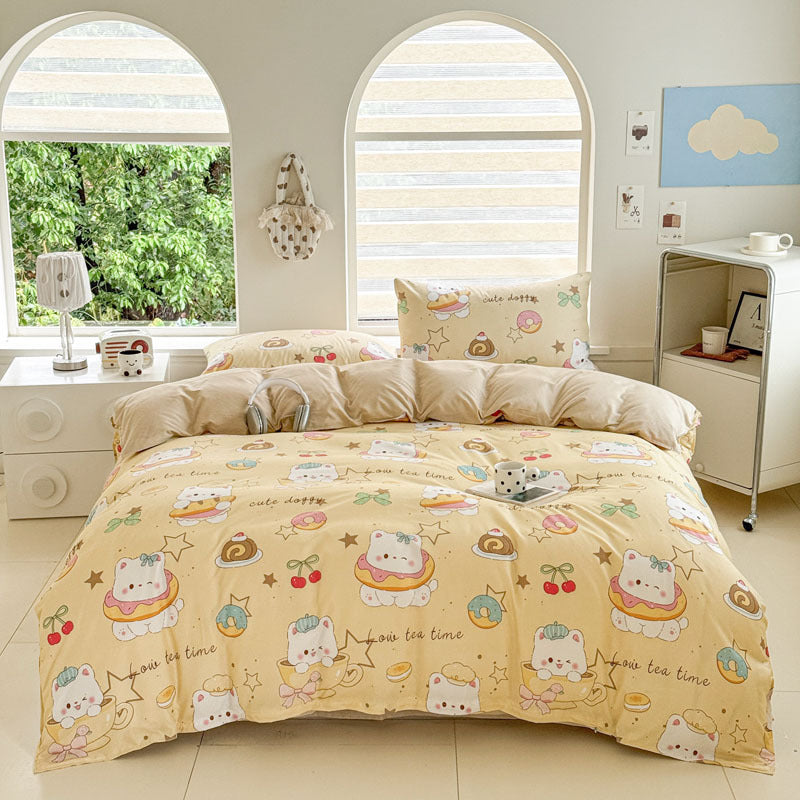 Cartoon Four-Piece Set Fresh Autumn and Winter Single Student Dormitory Bedding Sheet Three-Piece Set Single Quilt Cover - SMSB 66