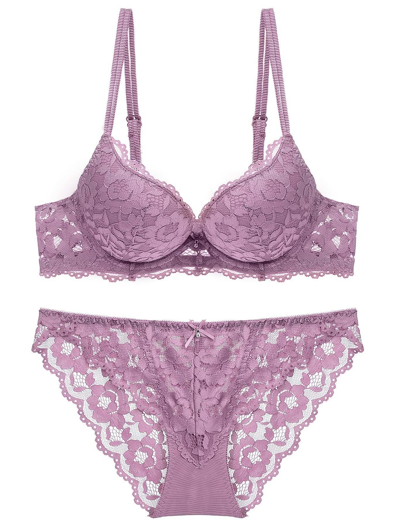 Romantic Lace Embroidery Lingerie Set - Soft & Breathable Push-Up Bra with Sheer Panty - Perfect Seductive Valentines Gift for Her - Womens Comfortable Intimate Wear - SMSB 66