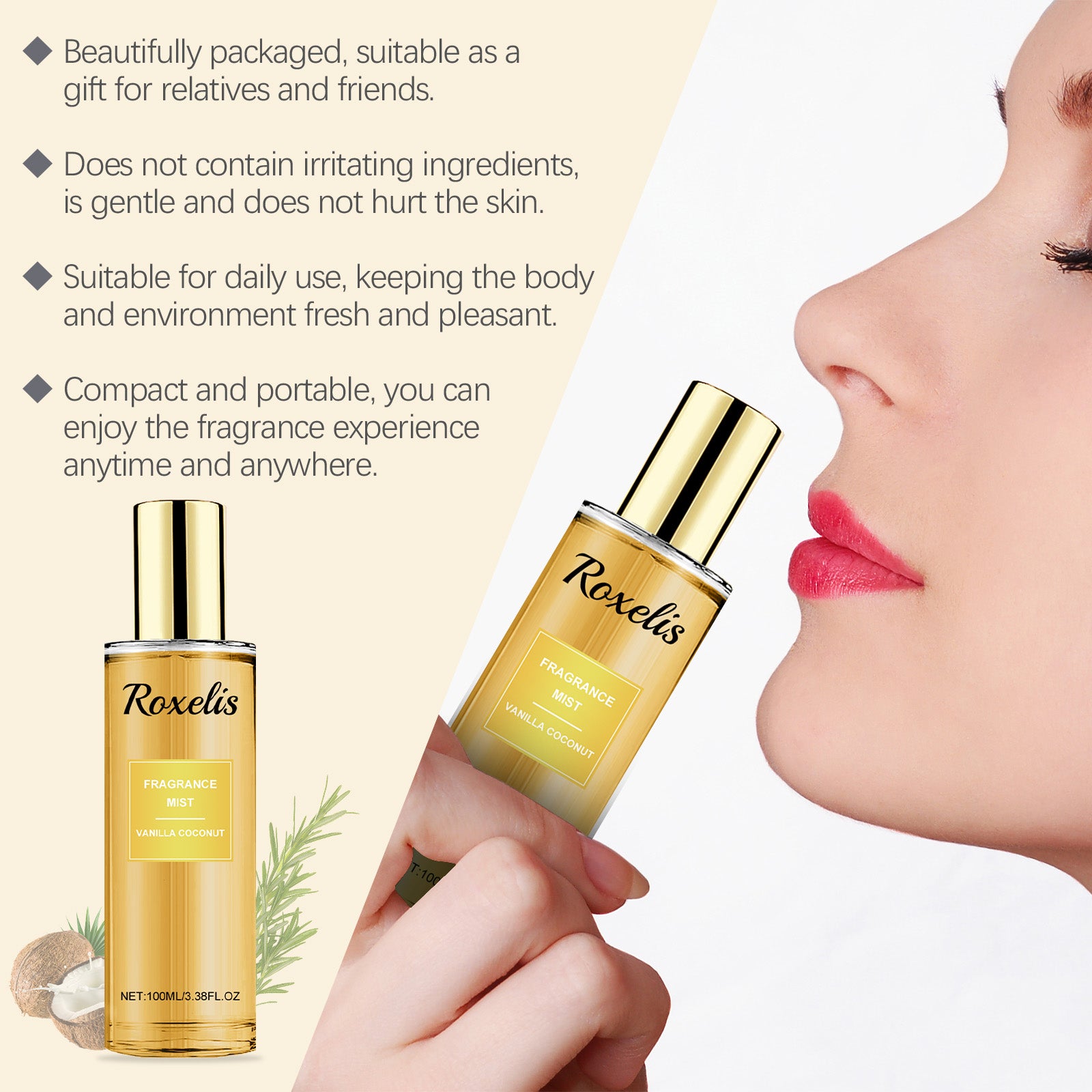 Roxelis Vanilla Coconut Fragrance Spray Long Lasting Fragrance Refreshing Body Spray Floral Fruit Fragrance Refreshing Body Fragrance - SMSB 66