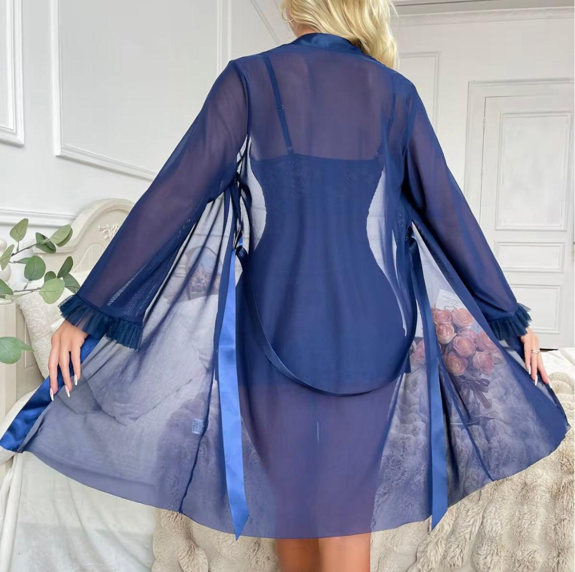 Vente en gros dentelle voir à travers glands nœud robes sexy lingerie imprimé floral ensemble de vêtements de nuit sexy - SMSB 66