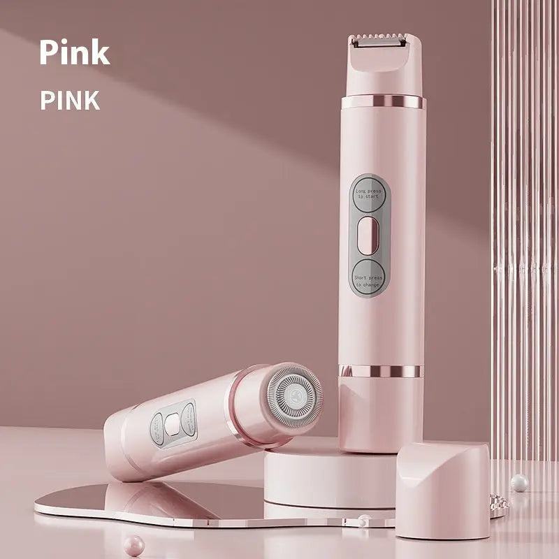 Pink dual-head electric shaver and epilator for painless women's hair removal on face, bikini, underarms, legs, and body