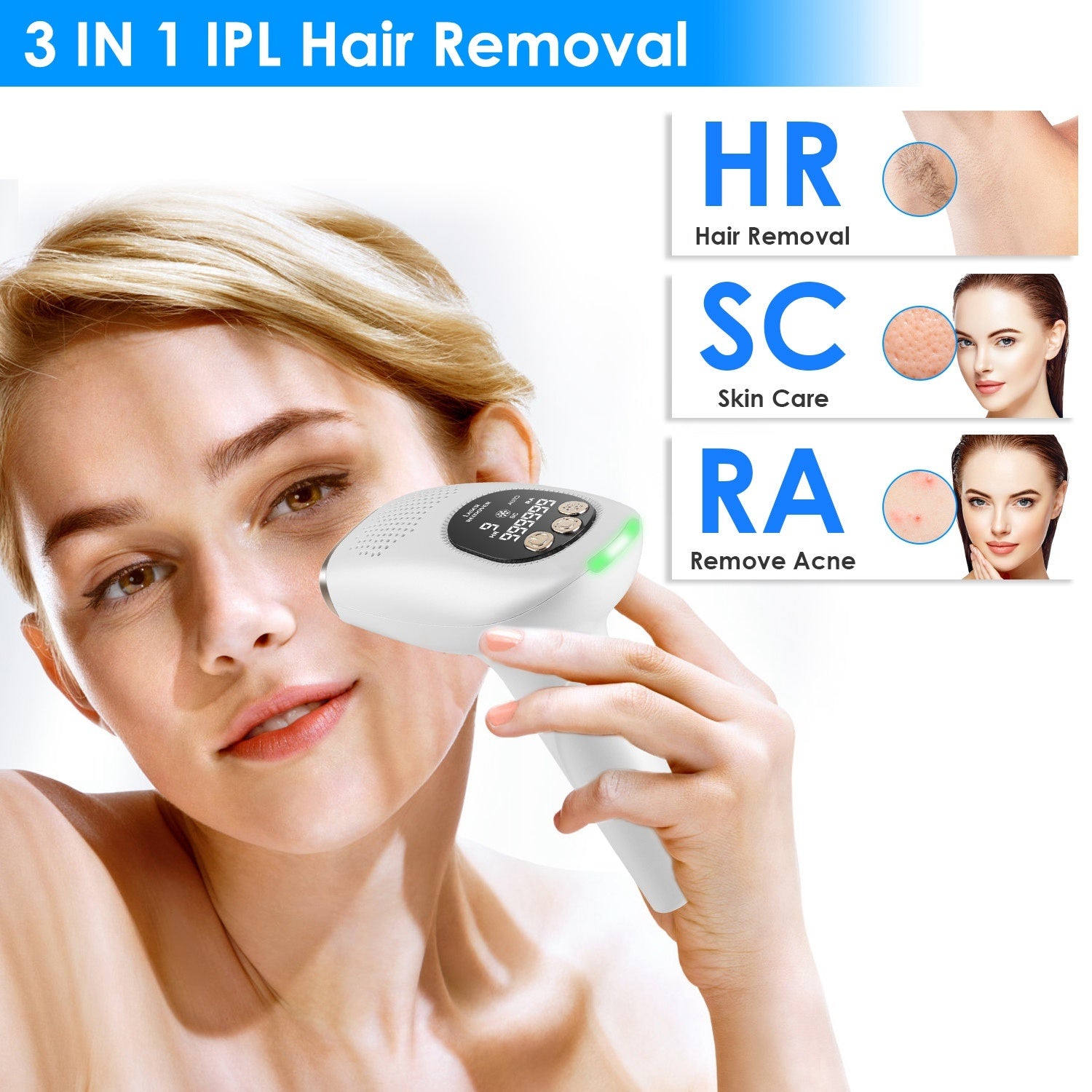 3 In 1 Ice Cooling Laser Hair Removal Painless Permanent At-Home IPL Hair Removal With 999,999 Flashes 9 Energy Levels 2 Modes For Armpits Legs Arms Bikini Line - SMSB 66