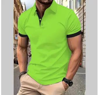 Men's short sleeve business shirt in bright green cotton blend polo style for summer casual wear
