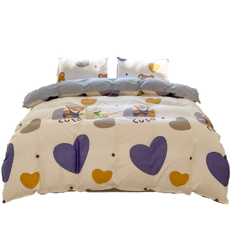 Cartoon Four-Piece Set Fresh Autumn and Winter Single Student Dormitory Bedding Sheet Three-Piece Set Single Quilt Cover - SMSB 66