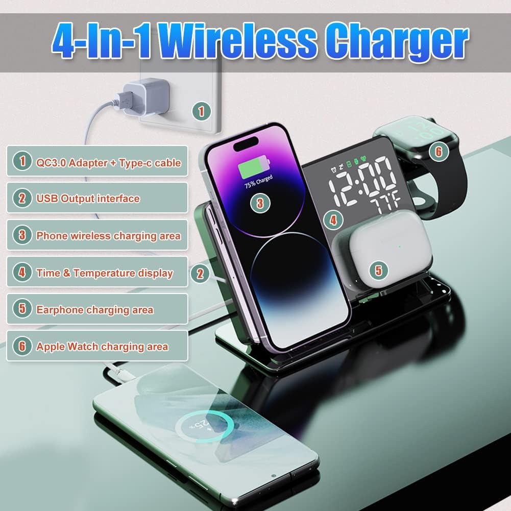 2-in-1 wireless charging time display alarm clock 15W thermometer wireless charging - SMSB 66