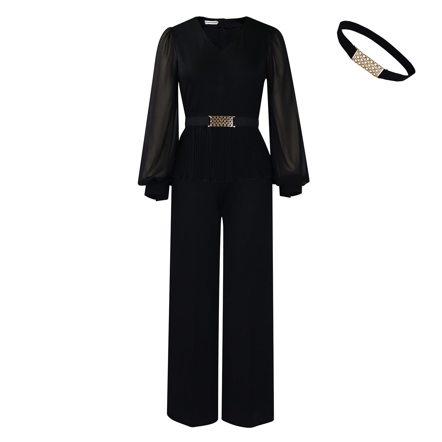 Pleated Waist Tight Top Wide Leg Pants Ol Suit - SMSB 66