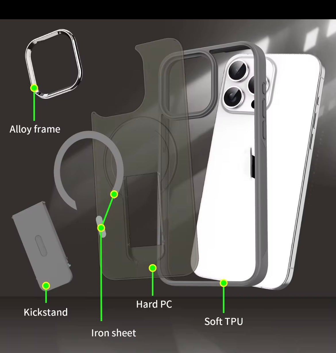 Coque de téléphone magnétique pour Iphone 16 15 14 13 12 11 pro max béquille antichoc accessoires de couverture prise en charge de la charge sans fil - SMSB 66