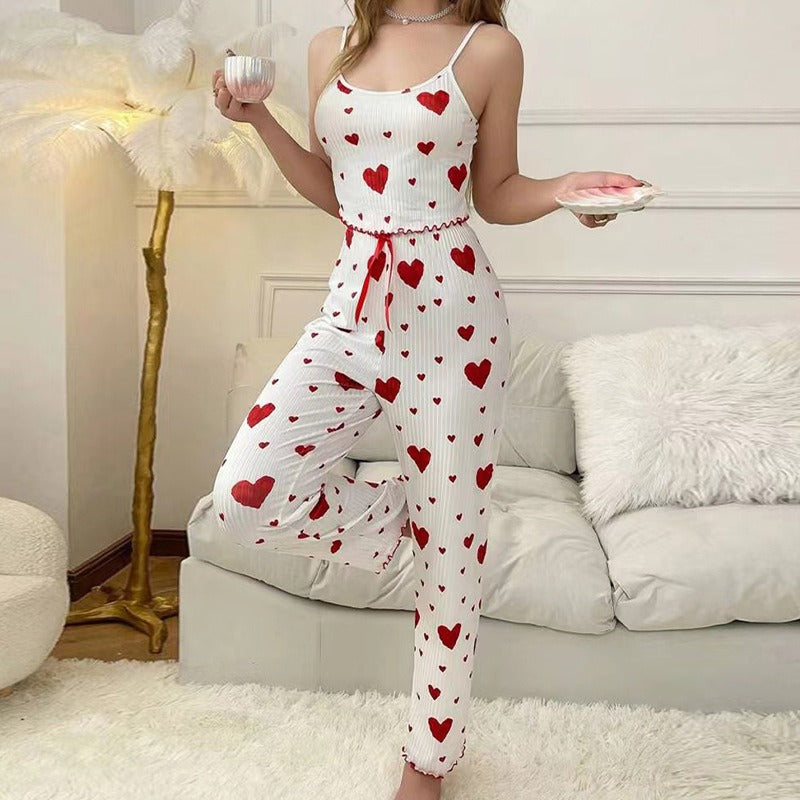 Home wear love camisole vest pajamas women's outerwear long pants set