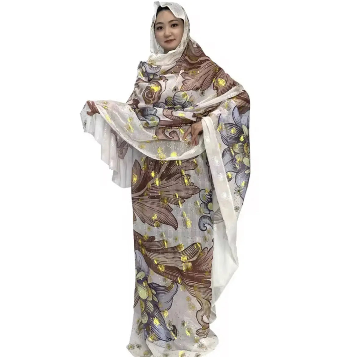 Abaya Dubaï Toub Soudanais pour Femme en Voile de Coton Suisse Robe Cinq Yards Tissu Japonais Scintillant à Imprimé Numérique Haut de Gamme SMSB 66