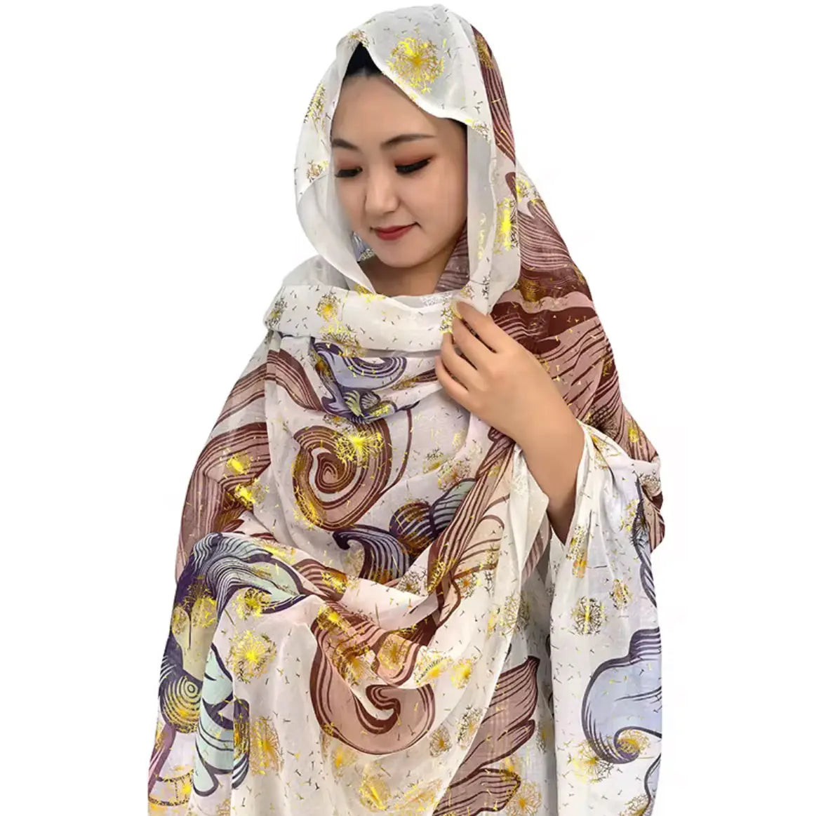 Abaya Dubaï Toub Soudanais pour Femme en Voile de Coton Suisse Robe Cinq Yards Tissu Japonais Scintillant à Imprimé Numérique Haut de Gamme SMSB 66