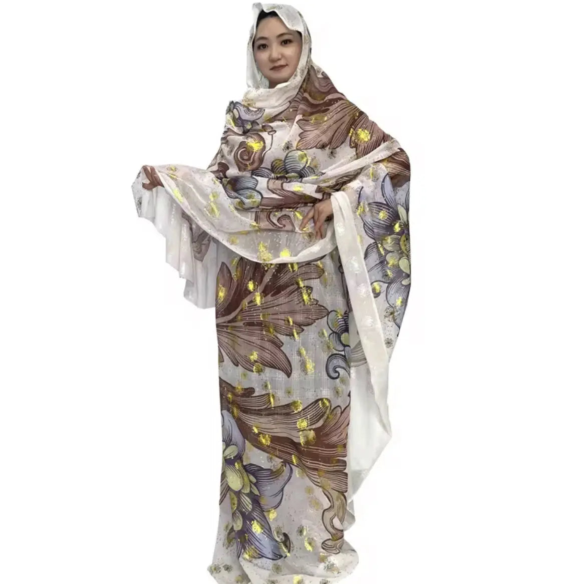 Abaya Dubaï Toub Soudanais pour Femme en Voile de Coton Suisse Robe Cinq Yards Tissu Japonais Scintillant à Imprimé Numérique Haut de Gamme SMSB 66