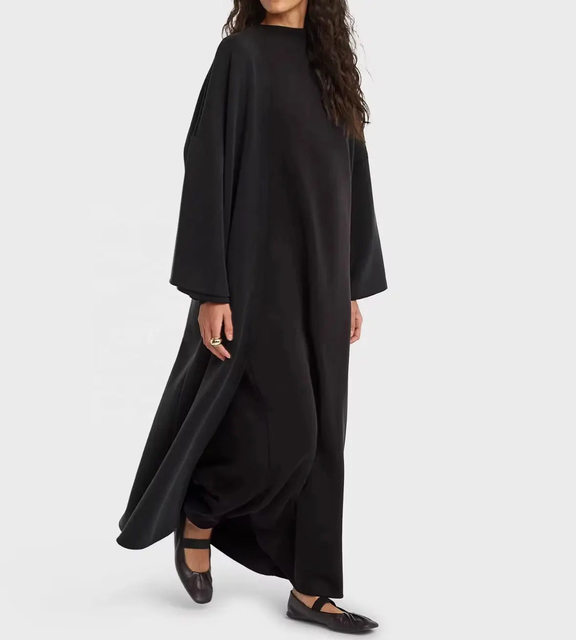 Abaya légère en rayonne, ouverte, de longueur totale, [ vêtement islamique décontracté de style traditionnel SMSB 66