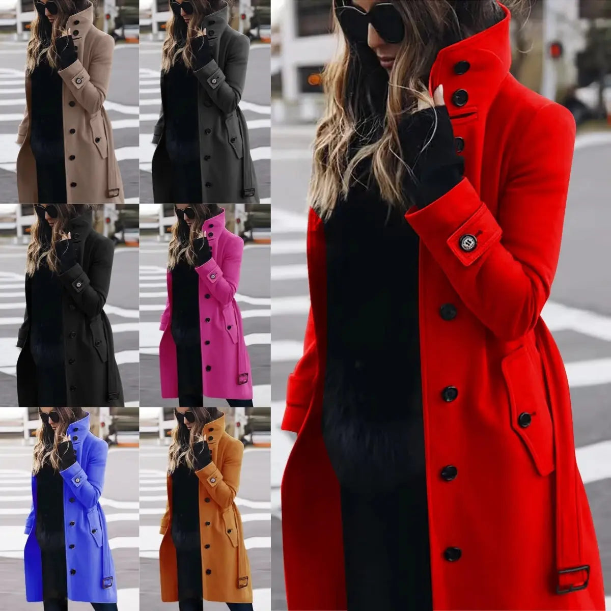 Autumn Winter New Woolen Coat Women's Slim Fit Cardigan Large Coat Women Long Sleeve Single Breasted Stand Collar Woolen Coat - SMSB 66