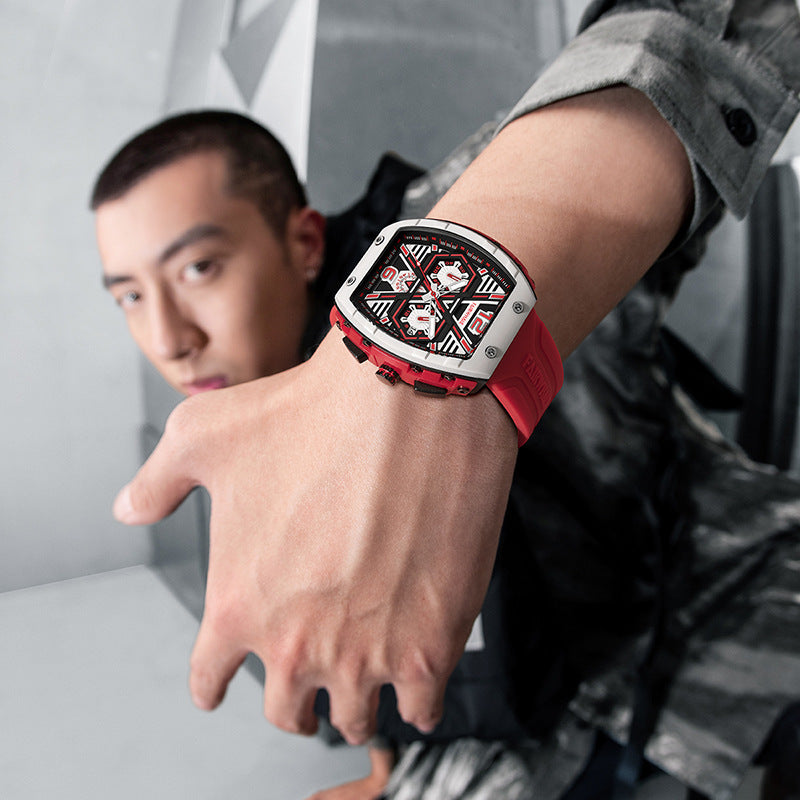 Men's multi-functional cool three eye shaking sonic explosive casual quartz wristwatch - SMSB 66