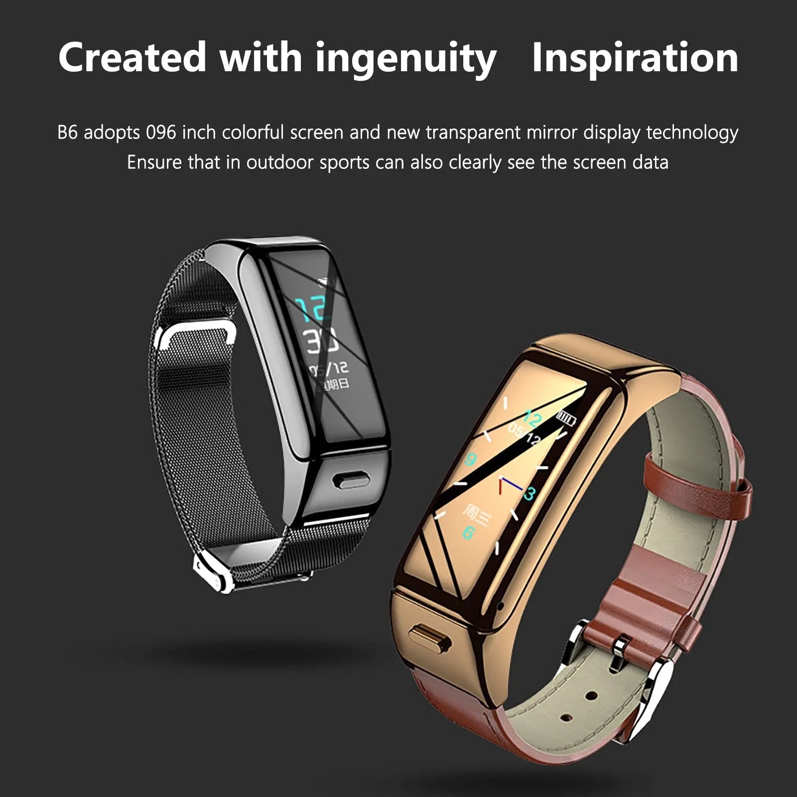 B6 Smart Bracelet Watch Bluetooth Headset Separation 2-In-1 Call Heart Rate Listening Song Sports Men And Women - SMSB 66