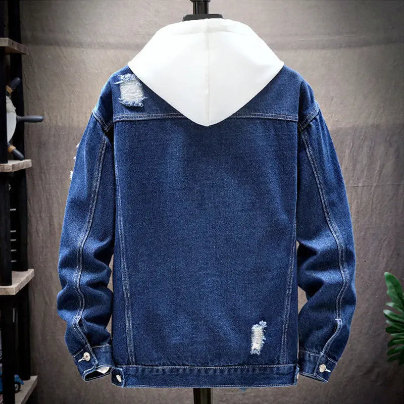 Spring and Autumn Fashion Casual Korean-Style Ripped Men's Denim Jacket, Washed Solid Color Denim Coat eprolo
