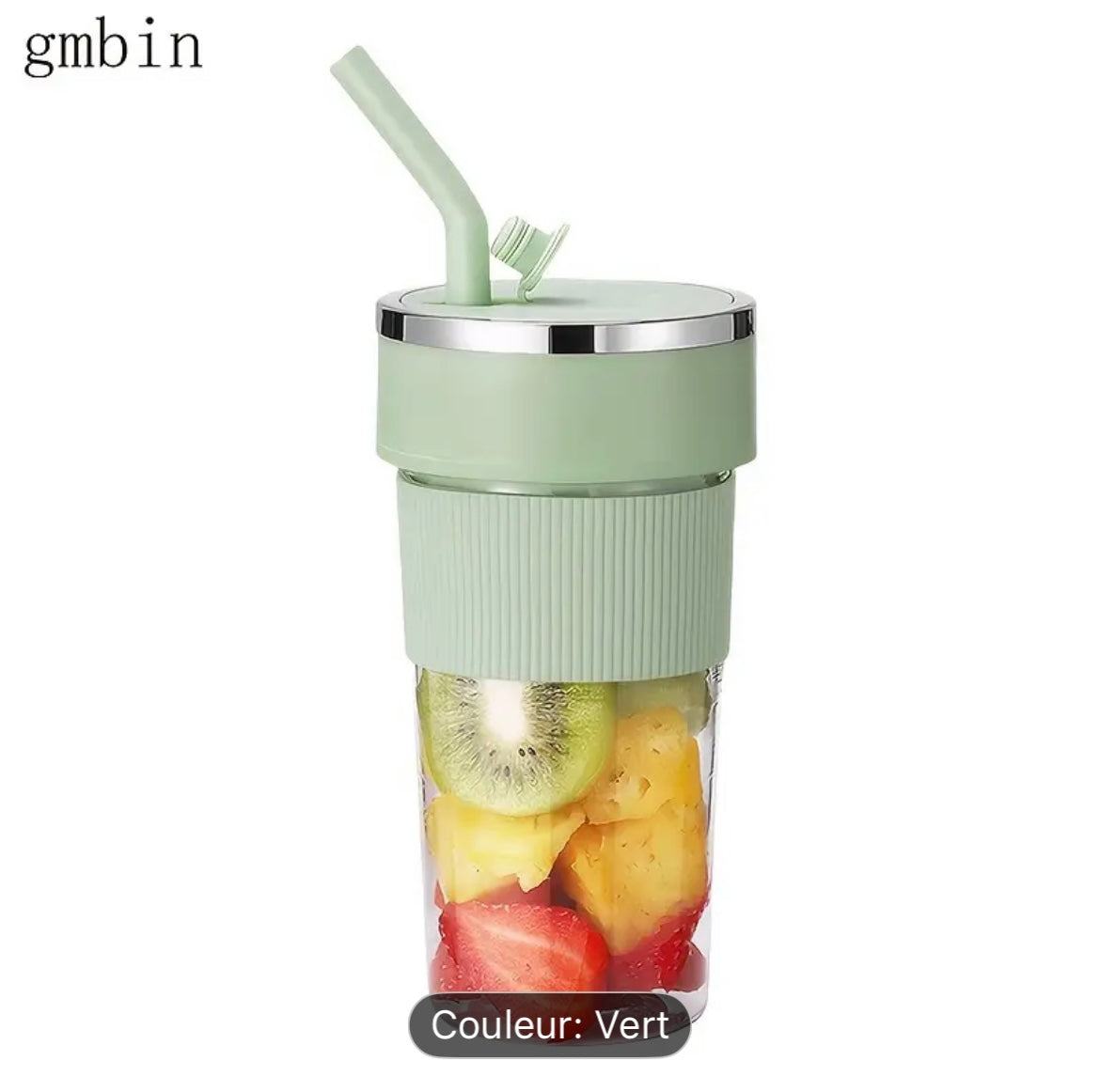 Gmbin tasse à jus électrique portable vert avec design transparent et mélange rapide USB