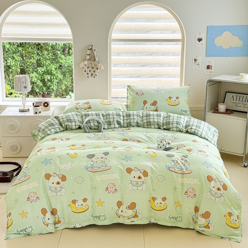 Cartoon Four-Piece Set Fresh Autumn and Winter Single Student Dormitory Bedding Sheet Three-Piece Set Single Quilt Cover - SMSB 66
