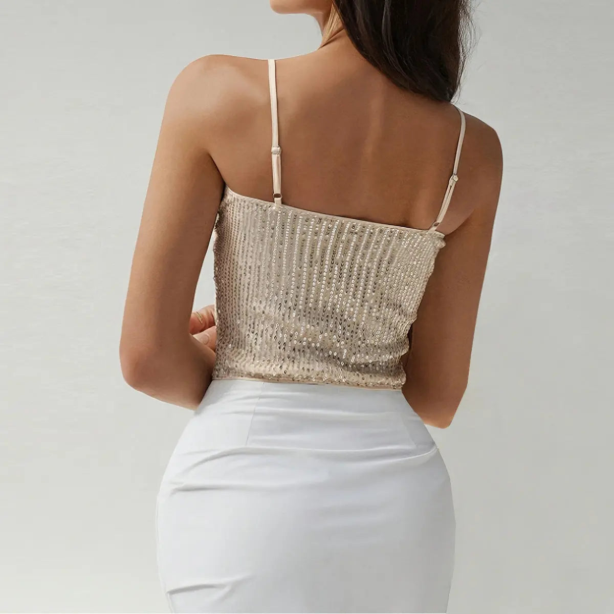 Bare navel and backless sequined camisole top for women eprolo