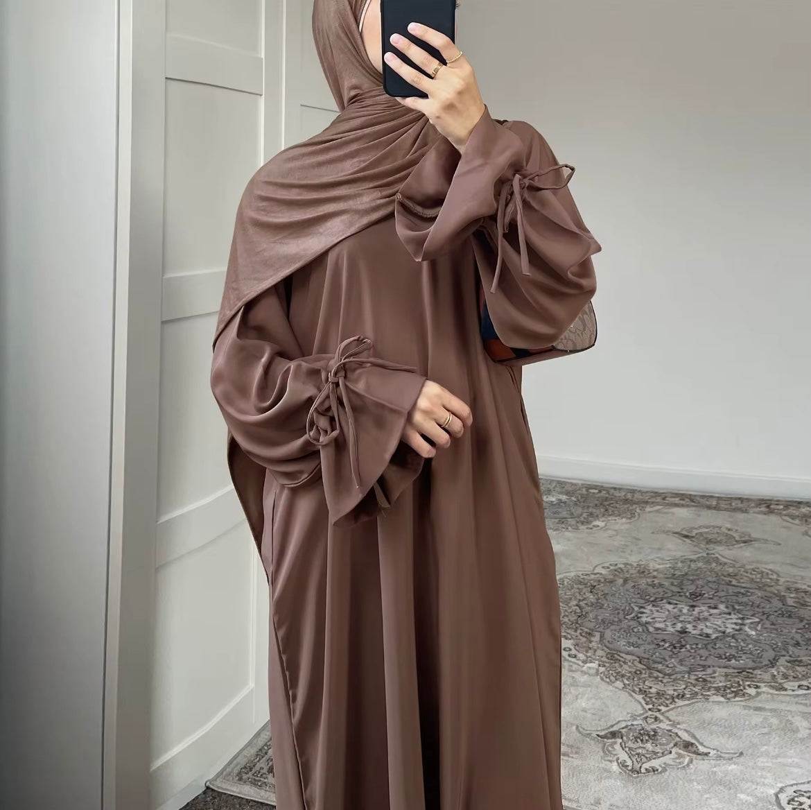 Sharut 2025 EID turc dubaï Abaya Robe luxe modeste Abaya femmes musulmanes Robe avec fermeture éclair avant manches à volants Nida Abaya - SMSB 66