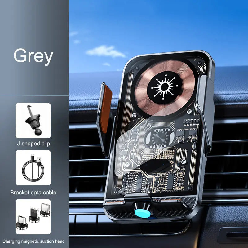 C11 car holder wireless phone charger infrared induction opening and closing navigation punk style transparent phone holder - SMSB 66